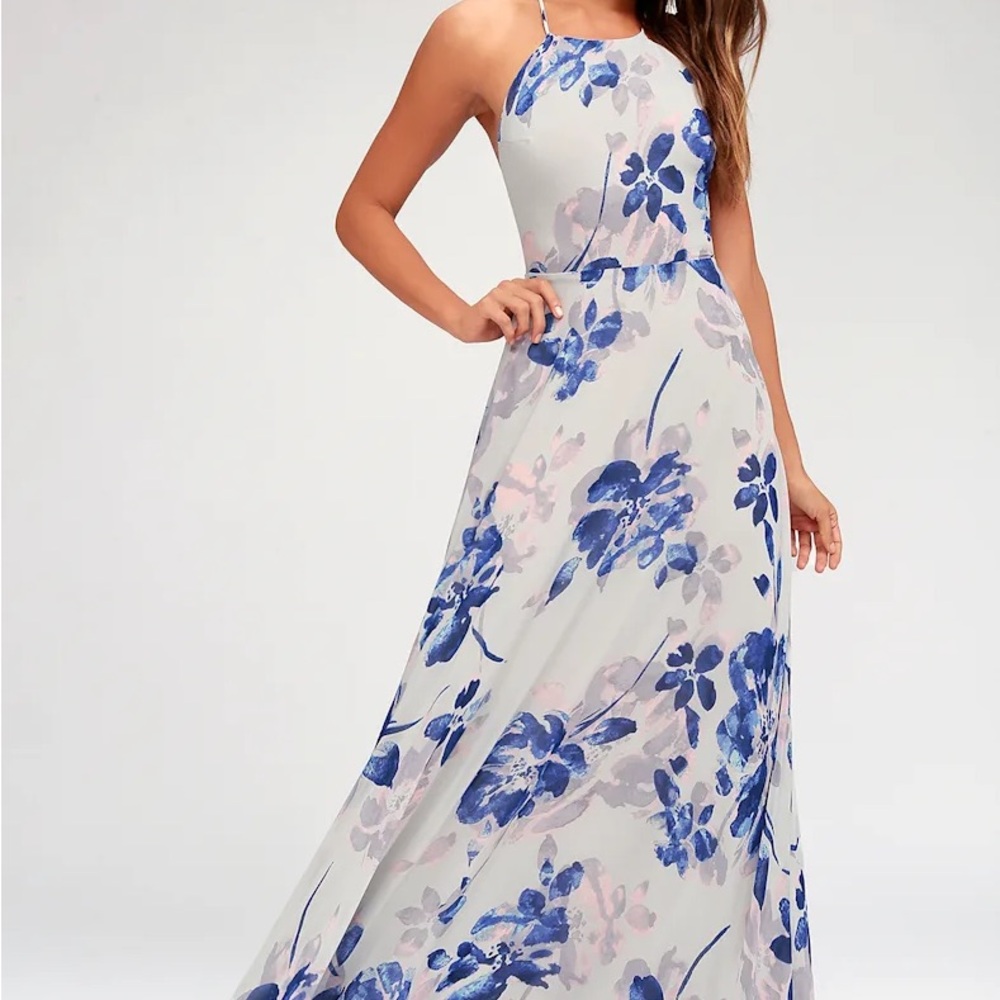 Lulu's Blue and White Floral Maxi Dress